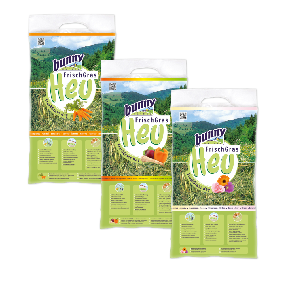 Bunny FrischGras Heu Set Karotte, Vital, Blüten - 3 x 500 g Bunny FrischGras Heu Set Karotte, Vital, Blüten - 3 x 500 g von bunnyNature