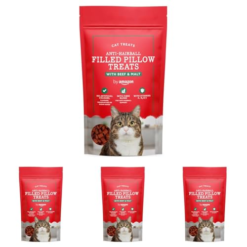 by Amazon Katzen-Leckerlis – Anti-Haarball-Kissen, Rind und Malz, 70 g (Packung mit 4) von by Amazon