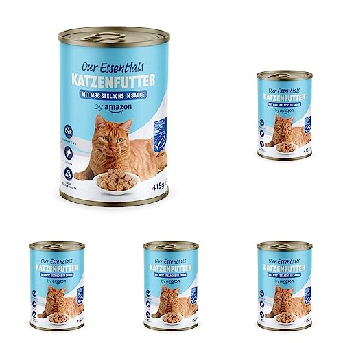 by Amazon Katzen Nassfutter Häppchen, Seelachs in Sauce, 415g, 1er-Pack (Packung mit 5) von by Amazon