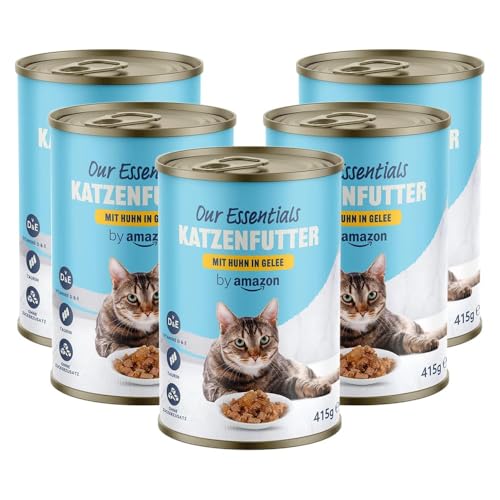 by Amazon Katzen Nassfutter Häppchen mit Huhn in Gelee, 415g, 1er-Pack (Packung mit 5) von by Amazon