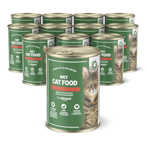 by Amazon Nassfutter für Katzen, Stücke mit Rind in Sauce, 12 x 415 g von by Amazon