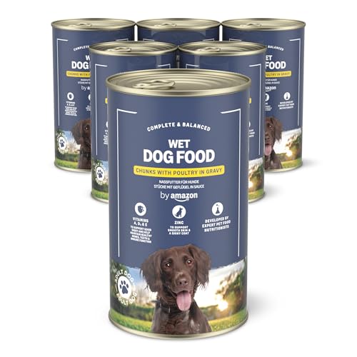 by Amazon Nassfutter für Hunde, Stücke mit Geflügel in Sauce, 6 x 1,24 kg von by Amazon