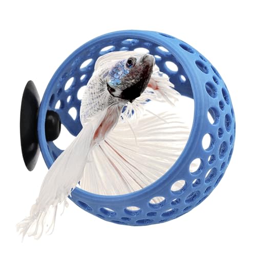 byMazy Betta Höhle Lounge | Aquarium Deko Versteck & Hängematte, Durchschwimm-Tunnel für Betta, kleine Fische, Garnelen – Aquariendeko mit Pflanzenhalter (Babyblau, Klein) von byMazy