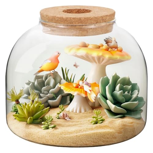 Kleine Fischschale mit Korkdeckel, rundes Glas-Terrarium für Sukkulenten, Mooskugel-Vase, Hydrokultur-Pflanzenbehälter oder Keksdose für Zuhause und Büro Kleine Fischschale mit Korkdeckel, rundes Glas-Terrarium für Sukkulenten, Mooskugel-Vase, Hydrokultur-Pflanzenbehälter oder Keksdose für Zuhause und Büro von byepica