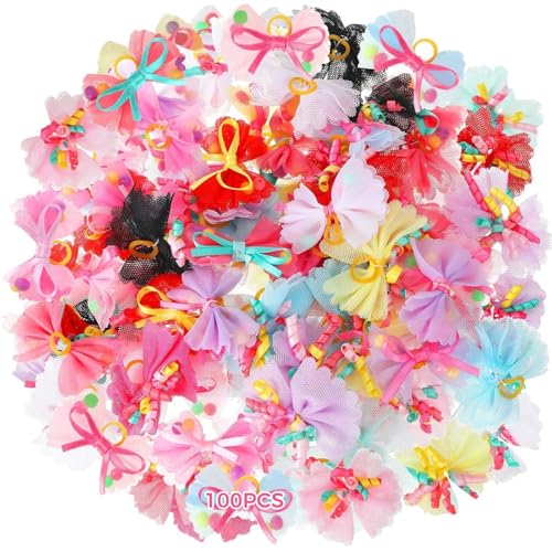 byepica 100 Stück bunte Hundehaarschleifen, flauschiges Design mit elastischen Bändern, verschiedene Farben für die Fellpflege von kleinen Haustieren und Partys byepica 100 Stück bunte Hundehaarschleifen, flauschiges Design mit elastischen Bändern, verschiedene Farben für die Fellpflege von kleinen Haustieren und Partys von byepica