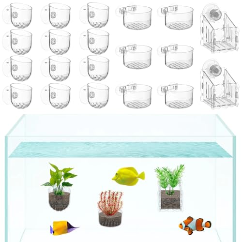 byepica Aquarium-Pflanzbecher mit Saugnapf, transparente Acryl-Wasserpflanzenhalter für Aquarien, Wassertopf mit Drainagelöchern, 20 Stück von byepica