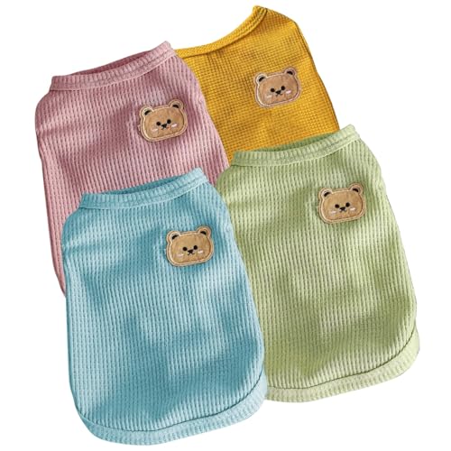 byepica Kleine Hunde Kleidung Set 4 Stück Waffel Hundewesten Weiche und Bequeme Haustier Shirts in Gelb Grün und Blau XXL Größe für Welpen und Katzen von byepica