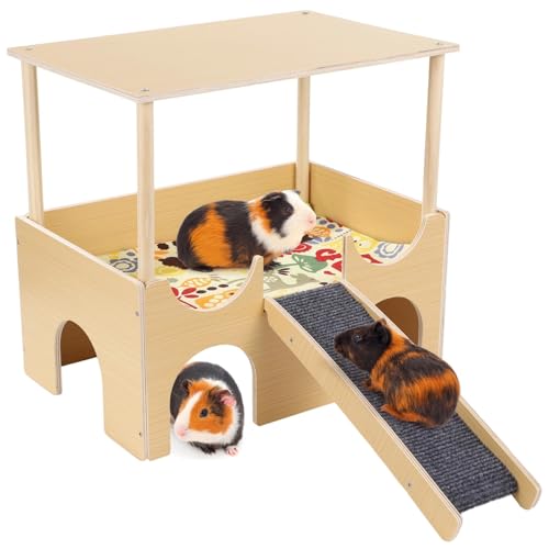 byepica Meerschweinchenversteck mit zweistöckigem Holzdesign, rutschfeste Treppe, gepolsterte Pads, Haustier-Lebensraum für Kleintiere, ideal zum Verstecken & Spielen byepica Meerschweinchenversteck mit zweistöckigem Holzdesign, rutschfeste Treppe, gepolsterte Pads, Haustier-Lebensraum für Kleintiere, ideal zum Verstecken & Spielen von byepica