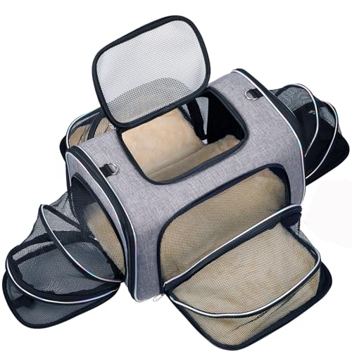 Katzen-Reisetasche, 4 Seiten, erweiterbare Haustier-Tragetasche, von Fluggesellschaften zugelassen, faltbar, weiche Seiten, Welpen und Kleintiere, mit faltbarem Napf und abnehmbarem Fleece-Pad Katzen-Reisetasche, 4 Seiten, erweiterbare Haustier-Tragetasche, von Fluggesellschaften zugelassen, faltbar, weiche Seiten, Welpen und Kleintiere, mit faltbarem Napf und abnehmbarem Fleece-Pad von bytaoqipet