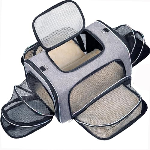 Erweiterbare Katzen-Transporttasche, 4-seitig öffnbar, Flugzeug-genehmigt, Für Katzen & Kleine Hunde, Auto, Flugzeug, Bahn, Faltbar, Weiches Fleece-Bett, 45x28x28cm, Reisefreundlich & Sicher von bytaoqipet