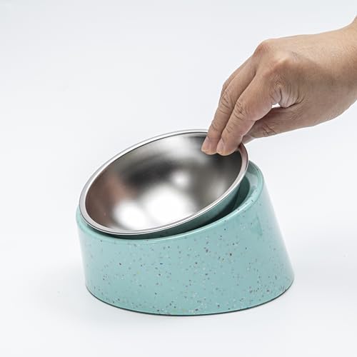 Bzyoo 2 Tassen, geneigter Hundenapf für kleine Hunde und Katzen, stilvolles Streu-Design, erhöht, Edelstahl, 473 ml, rutschfest, hilft beim Verschütten, spülmaschinenfest, Farbe: Grün von bzyoo