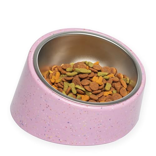 Bzyoo Neigbarer Hundenapf für kleine Hunde und Katzen, 473 ml, stilvolles Streu-Design, erhöhter Edelstahl-Innennapf, rutschfest, reduziert Verschütten, BPA-frei, spülmaschinenfest, Farbe: Rosa Bzyoo Neigbarer Hundenapf für kleine Hunde und Katzen, 473 ml, stilvolles Streu-Design, erhöhter Edelstahl-Innennapf, rutschfest, reduziert Verschütten, BPA-frei, spülmaschinenfest, Farbe: Rosa von bzyoo