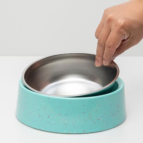 bzyoo 907.2 g 4CUP Erhöhter Hundenapf & Katzennapf, Streu-Design, schräge Edelstahl-Haustierschüssel mit herausnehmbarer Innenschale, rutschfester Silikonboden, spülmaschinenfest, für Trockene/Nass von bzyoo