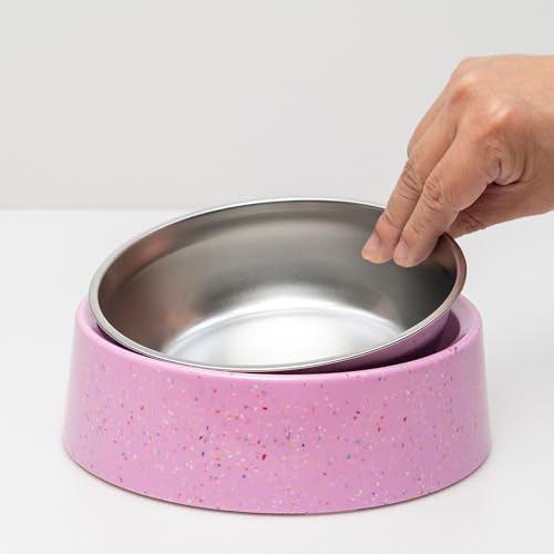 bzyoo 907.2 g 4CUP Erhöhter Hundenapf & Katzennapf, Streu-Design, schräge Edelstahl-Haustierschüssel mit herausnehmbarer Innenschale, rutschfester Silikonboden, spülmaschinenfest, für Trockene/Nass von bzyoo