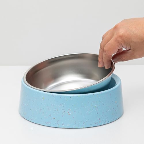bzyoo 907.2 g 4CUP Erhöhter Hundenapf & Katzennapf, Streu-Design, schräge Edelstahl-Haustierschüssel mit herausnehmbarer Innenschale, rutschfester Silikonboden, spülmaschinenfest, für Trockene/Nass von bzyoo