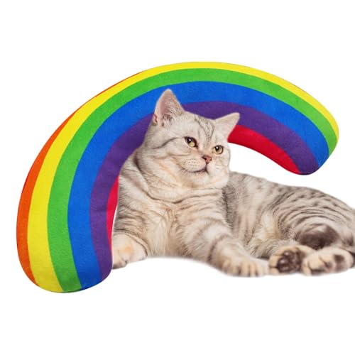 caits Katzenkissen für Wohnungskatzen, Regenbogen-Kissen für Katzen | weiches, flauschiges U-förmiges Kissen für Haustier, kleines Spielzeug, flauschiges Katzenbett für Halswirbelschutz von caits