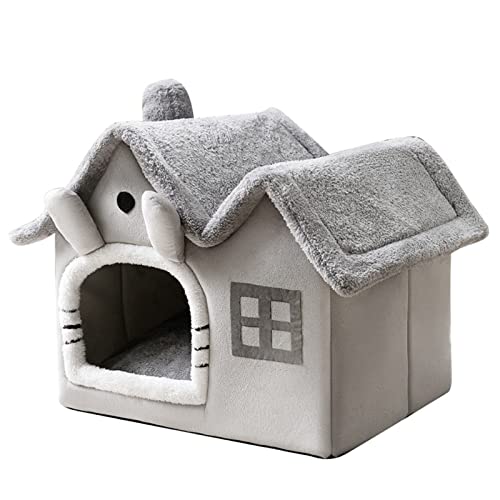 Hundehaus, Doppeldach, abnehmbares Haustier-Katzenbett mit abnehmbarem Kissen, waschbares Haustierbett Höhle Faltbares rutschfestes Katzenhaus von caoxhenr