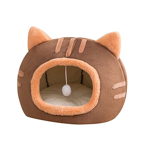 caoxhenr Katzennest halbgeschlossen Warm Winter Samt Katzenbett Bequem Haustier Zelt Gemütliche Höhle Nest Indoor Hundehaus mit baumelnder Pompon von caoxhenr