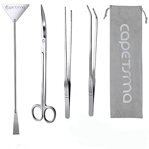 capetsma Aquascaping Tools, Lang Edelstahl Aquarium Pflanzenwerkzeuge Aquarium Pinzette Schere Spachtel Werkzeug Set Bonsai Kit Algenschaber Aquarium Reinigungsset für Aquarium Starter Kit von capetsma