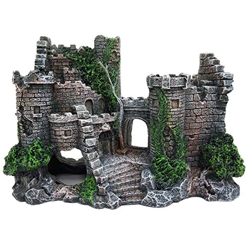 MEIZI Aquarium Deko Groß Aquarium Dekoration Harz Aquarium Zubehör Aqua Ornaments Für Kleine Garnele Fisch Schildkröte (21X15X9CM Castle) von carinacoco
