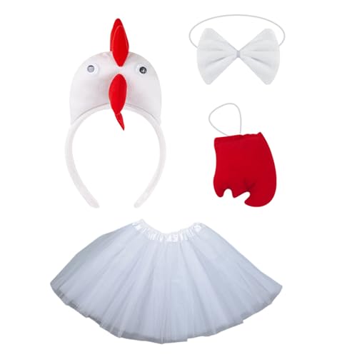 carotoe Huhn-Kopfbedeckung, Hahn, Stirnbänder, Fliege, Handschuhe, Rock, Huhn-Kostüm-Set, Tierhaarreifen für Erntedankfest von carotoe