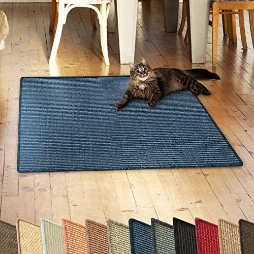 casa pura Katzen Kratzmatte aus Natur Sisal Kratzteppich Kratzmöglichkeiten für Katzen Kratzmöbel für Wand oder Boden - robust & waschba 60x80 cm Blau von casa pura