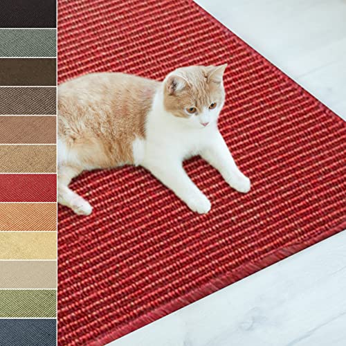 casa pura Katzen Kratzmatte aus Natur Sisal Kratzteppich Kratzmöglichkeiten für Katzen Kratzmöbel für Wand oder Boden - robust & waschba 140 x 200 Rot von casa pura