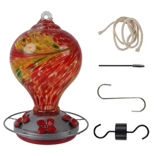 casstaly Vogelfutterspender mit 5 Sitzstangen, Mundgeblasenes Glas, Vogelfutterspender für Draußen, zum Aufhängen, 30 Unzen, A von casstaly