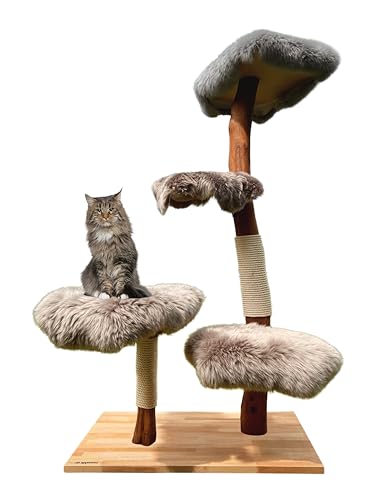 MAU Katzen Kratzbaum, 180 cm Natur Holz - Modell: Coon mit großen Plattformen - nachhaltig, stabil & für ALLE Katzenrassen inkl. Maine Coon (Kunstfell (dunkelgrau)) von cat approved