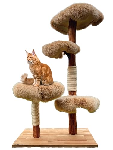 MAU Katzen Kratzbaum, 180 cm Natur Holz - Modell: Coon mit großen Plattformen - nachhaltig, stabil & für ALLE Katzenrassen inkl. Maine Coon (Naturfell (Hellbraun)) von cat approved