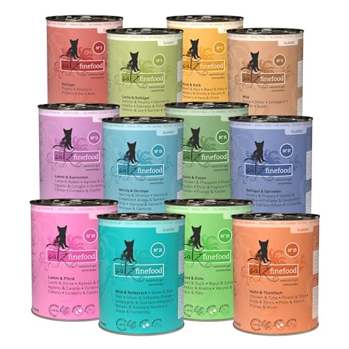 catz finefood Classic Collection Katzenfutter nass XXL Mix-Paket - Gourmet Nassfutter für Ihre Katze ohne Zucker & Getreide, glutenfrei - mit hohem Fleischanteil, Made in Germany (12 x 400g Dosen) von catz finefood