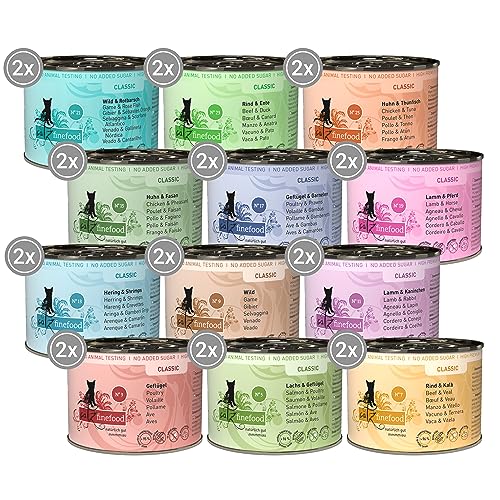 catz finefood Classic Collection Mix-Paket Katzenfutter nass - Feinkost Nassfutter für Ihre Katze ohne Getreide und Zucker mit hohem Fleischanteil, 24 x 200g Dosen von catz finefood