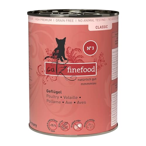 catz finefood N° 3 Geflügel Feinkost Katzenfutter nass, verfeinert mit Preiselbeeren & Löwenzahn, 6 x 400g Dosen von catz finefood