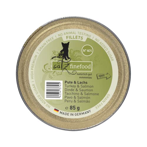 catz finefood Katzenfutter nass feine Filets No. 405 Pute & Lachs in Jelly - getreidefreies Nassfutter für Ihre Katze ohne Zucker - Katzennassfutter vom Feinste in Gelee, 85 g (12er Pack) von catz finefood