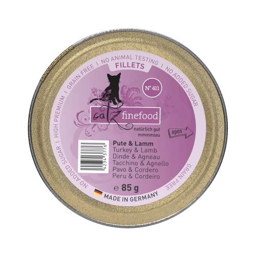 catz finefood Katzenfutter nass feine Filets No. 411 Pute & Lamm in Jelly - getreidefreies Nassfutter für Ihre Katze ohne Zucker - Katzennassfutter vom Feinste in Gelee, 85 g (12 er Pack) von catz finefood