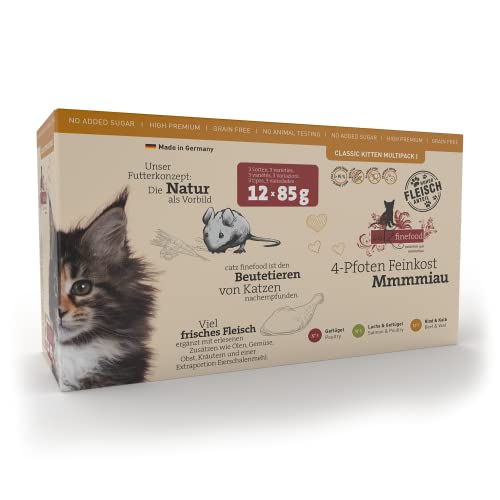 catz finefood Kitten Multipack I Katzenfutter nass - Feinkost Kitten Nassfutter für Junge Katzen ohne Getreide und Zucker mit hohem Fleischanteil, 12 x 85g Beutel von catz finefood