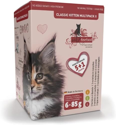 Chewies catz finefood Kitten Multipack I Katzenfutter nass - Feinkost Kitten Nassfutter für Junge Katzen ohne Getreide und Zucker mit hohem Fleischanteil, 6 x 85g Beutel von Chewies