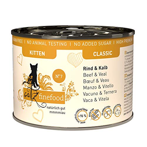 catz finefood Kitten N° 7 Rind und Kalb Katzenfutter nass - Feinkost Kitten Nassfutter für junge Katzen, 6 x 200 g von catz finefood