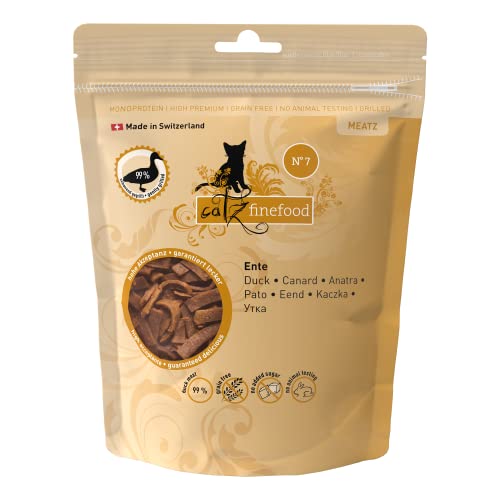 catz finefood Meatz Katzen Leckerlies Ente N° 7 - knusprig gegrillte Streifen aus Entenfleisch - mit Aloe Vera für die Darmflora - Katzensnack ohne Zucker, getreidefrei, 45g von catz finefood