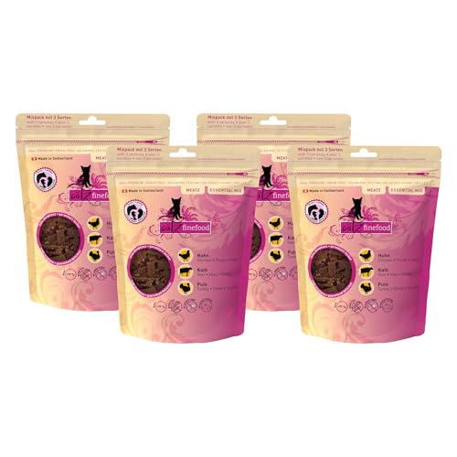catz finefood Meatz Katzen Leckerlies Essential Mix - knusprige Streifen aus den beliebtesten Fleischsorten - Katzensnack für Allergiker ohne Zucker, getreidefrei (4 x 45 g) von catz finefood