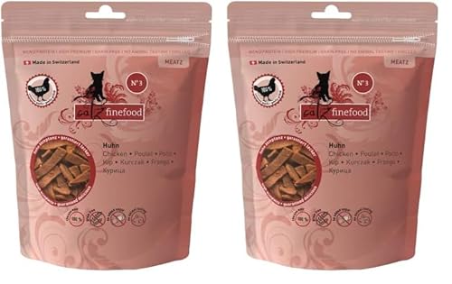 catz finefood Meatz Katzen Leckerlies Huhn N° 3 - knusprige Fleischstreifen, gegrilltes Hühnerfleisch mit Biotin für gänzendes Fell - Katzensnack ohne Zucker, getreidefrei, 45g (Packung mit 2) von catz finefood