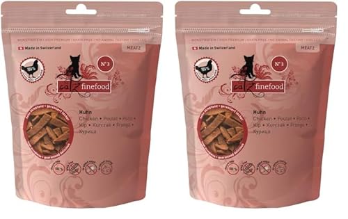 catz finefood Meatz Katzen Leckerlies Huhn N° 3 - knusprige Fleischstreifen, gegrilltes Hühnerfleisch mit Biotin für gänzendes Fell - Katzensnack ohne Zucker, getreidefrei, 45g (Packung mit 2) von catz finefood