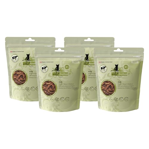catz finefood Meatz Katzen Leckerlies Kalb No. 5 - knusprige Streifen aus Kalbfleisch - gegrillt und getrocknet - Katzensnack ohne Zucker, getreidefrei (4 x 45g) von catz finefood
