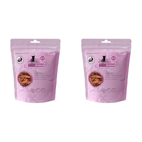 catz finefood Meatz Katzen Leckerlies Kaninchen N° 11 - knusprige Streifen aus Kaninchenfleisch - gegrillt und getrocknet - Katzensnack ohne Zucker, getreidefrei, 45g (Packung mit 2) von catz finefood