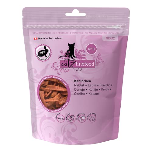 catz finefood Meatz Katzen Leckerlies Kaninchen N° 11 - knusprige Streifen aus Kaninchenfleisch - gegrillt und getrocknet - Katzensnack ohne Zucker, getreidefrei, 45g von catz finefood