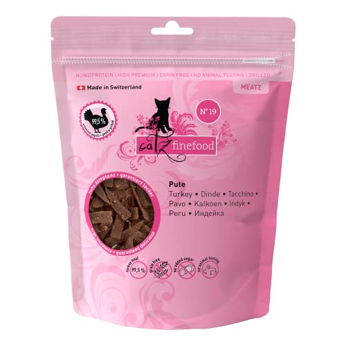 catz finefood Meatz Katzen Leckerlies Pute N° 19 - knusprige Streifen aus 100 Prozent Putenfleisch - Katzensnack für Allergiker ohne Zucker, getreidefrei (1 x 45 g) von catz finefood
