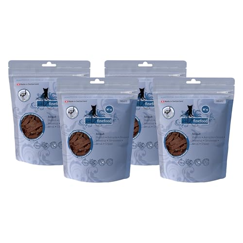 catz finefood Meatz Katzen Leckerlies Strauss No. 17 - knusprige Streifen aus 100 Prozent Straussenfleisch - Katzensnack für Allergiker ohne Zucker, getreidefrei (4 x 45 g) von catz finefood