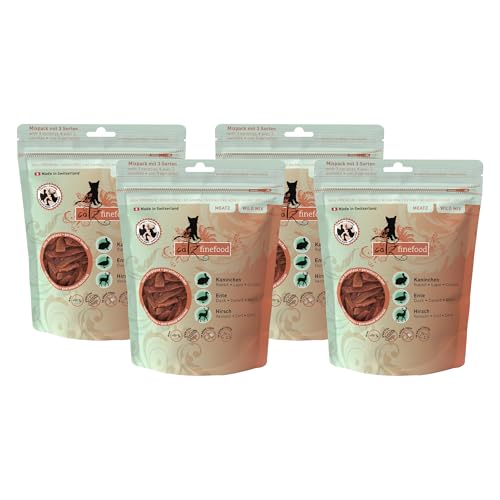 catz finefood Meatz Katzen Leckerlies Wild Mix - knusprige Streifen aus besonderen Fleischsorten - Katzensnack für Allergiker ohne Zucker, getreidefrei (4 x 45 g) von catz finefood