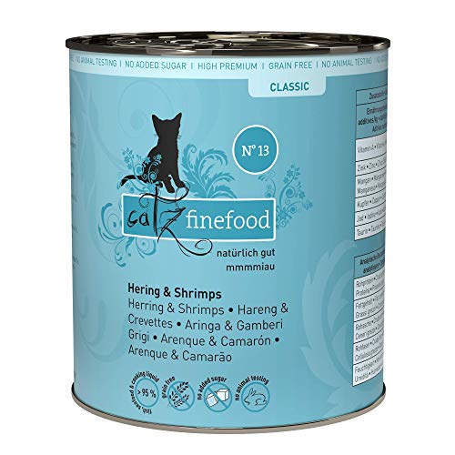 catz finefood N° 13 Hering & Shrimps Feinkost Katzenfutter nass, verfeinert mit Kürbis & Aloe Vera, 6 x 800g Dosen von catz finefood