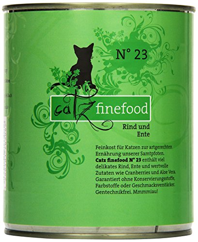 catz finefood N° 23 Rind & Ente Feinkost Katzenfutter nass, verfeinert mit Cranberry & Aloe Vera, 6 x 800g Dosen von catz finefood